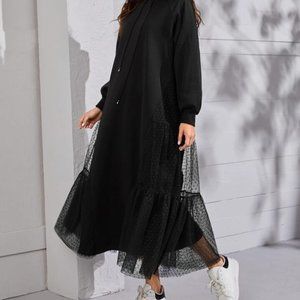 SHEIN dobby mesh insert hoodie dress